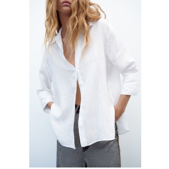 NWT ZARA | ASYMMETRIC HEM LINEN SHIRT - Picture 4 of 8